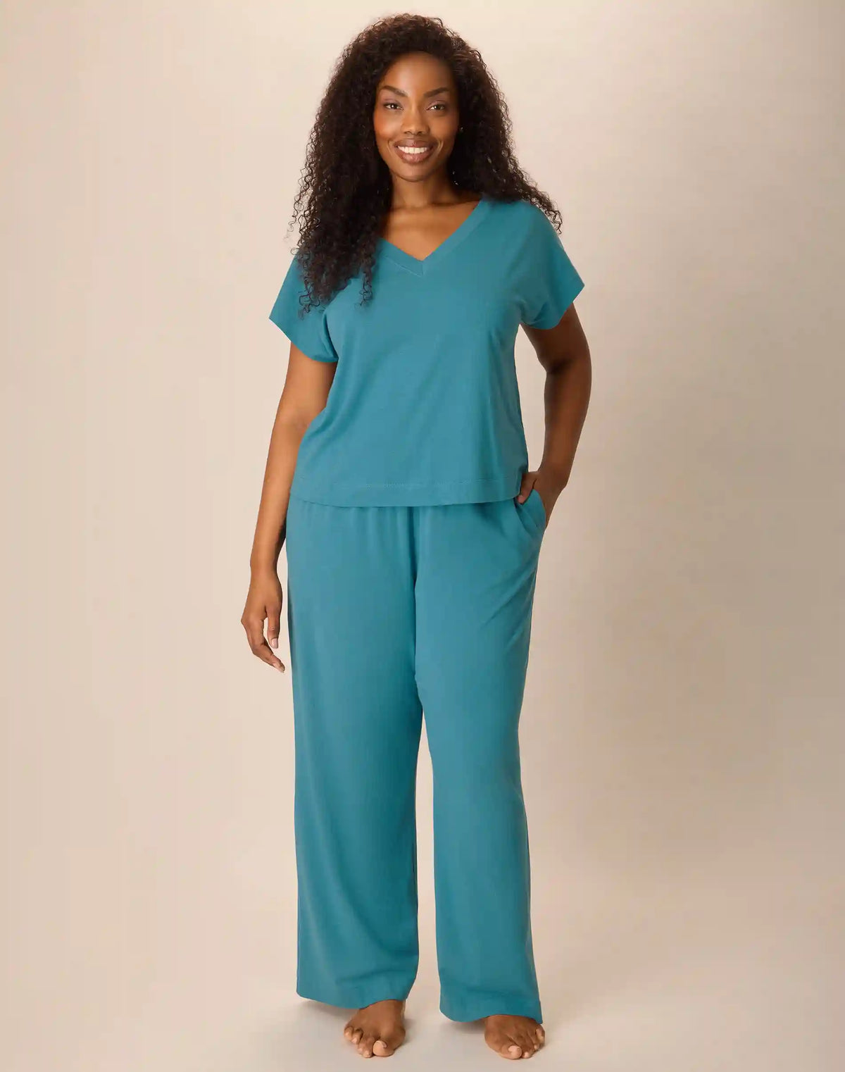 Playtex Women's Cotton-Stretch Pajama Set Women - Moisture-Wicking Sleep Tee & Pants with Pockets - 29"